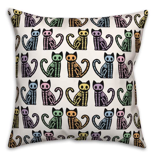 Skeleton Cat Pattern Throw Pillow